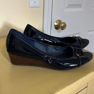 9.5 Navy Blue Cole Haan peep toe Wedge shoes